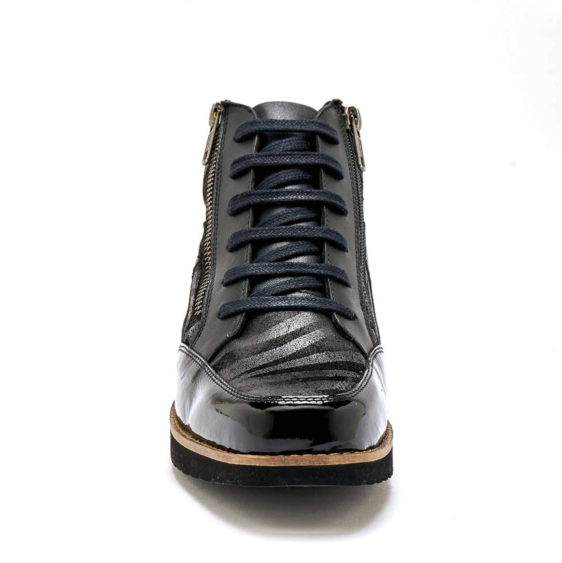 Boots met rits en veters, breed model - zebramotieven