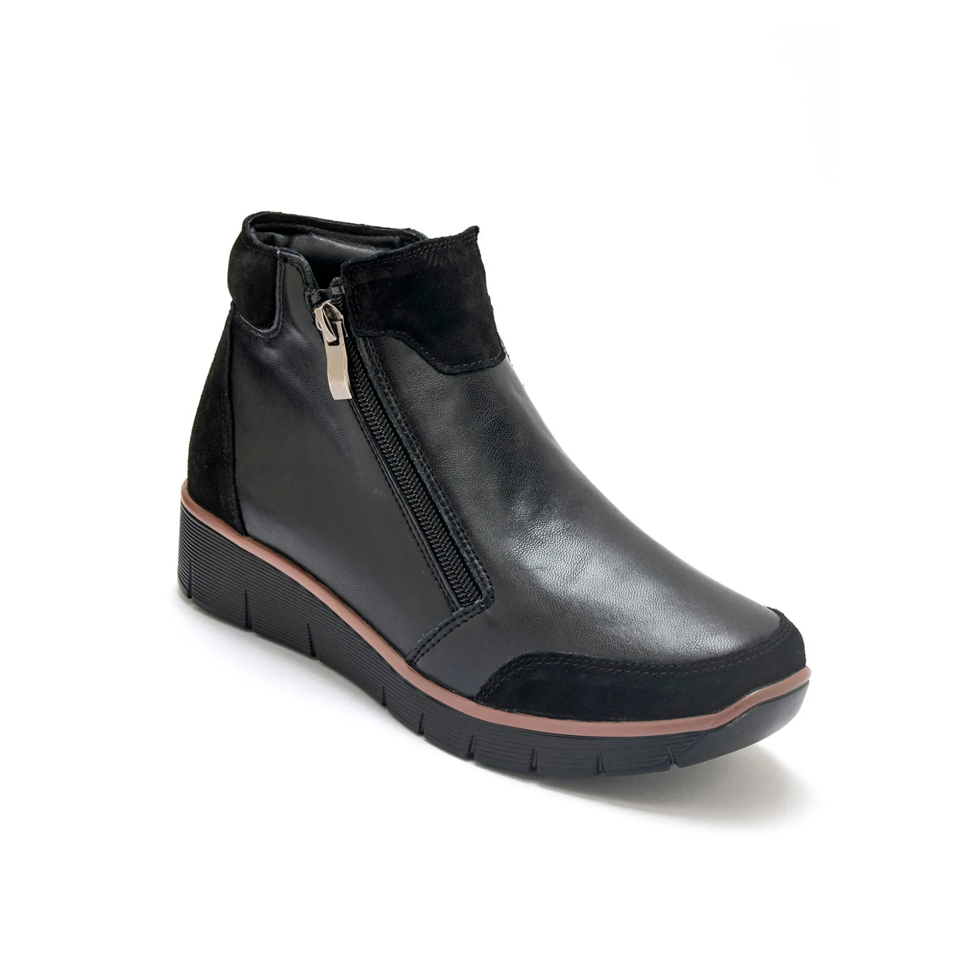 Boots met sleehak en rits in leer en splitleer