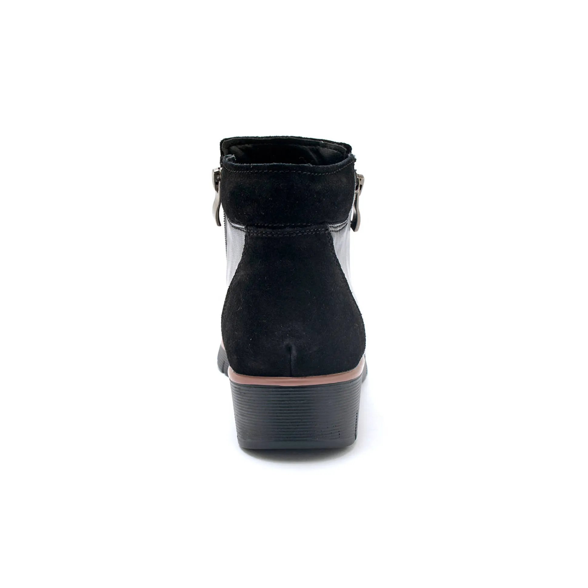 Boots met sleehak en rits in leer en splitleer