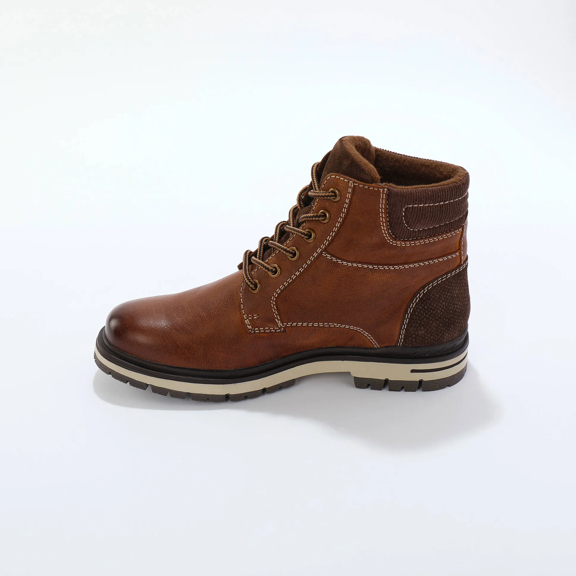 Bottines met veters, leer en velours