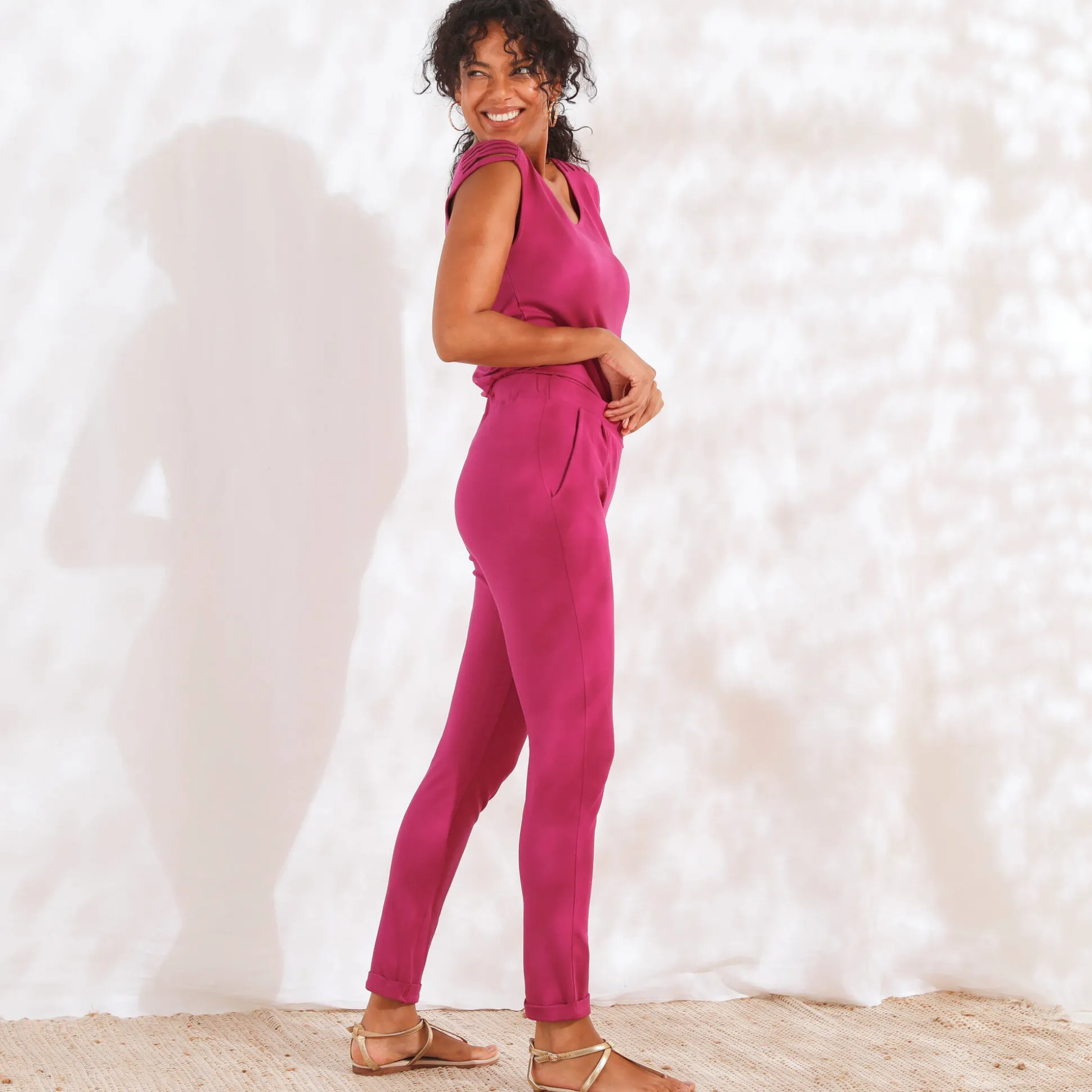Broek in effen, soepel tricot met elastische taille