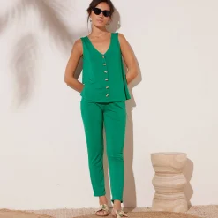 Broek in effen, soepel tricot met elastische taille