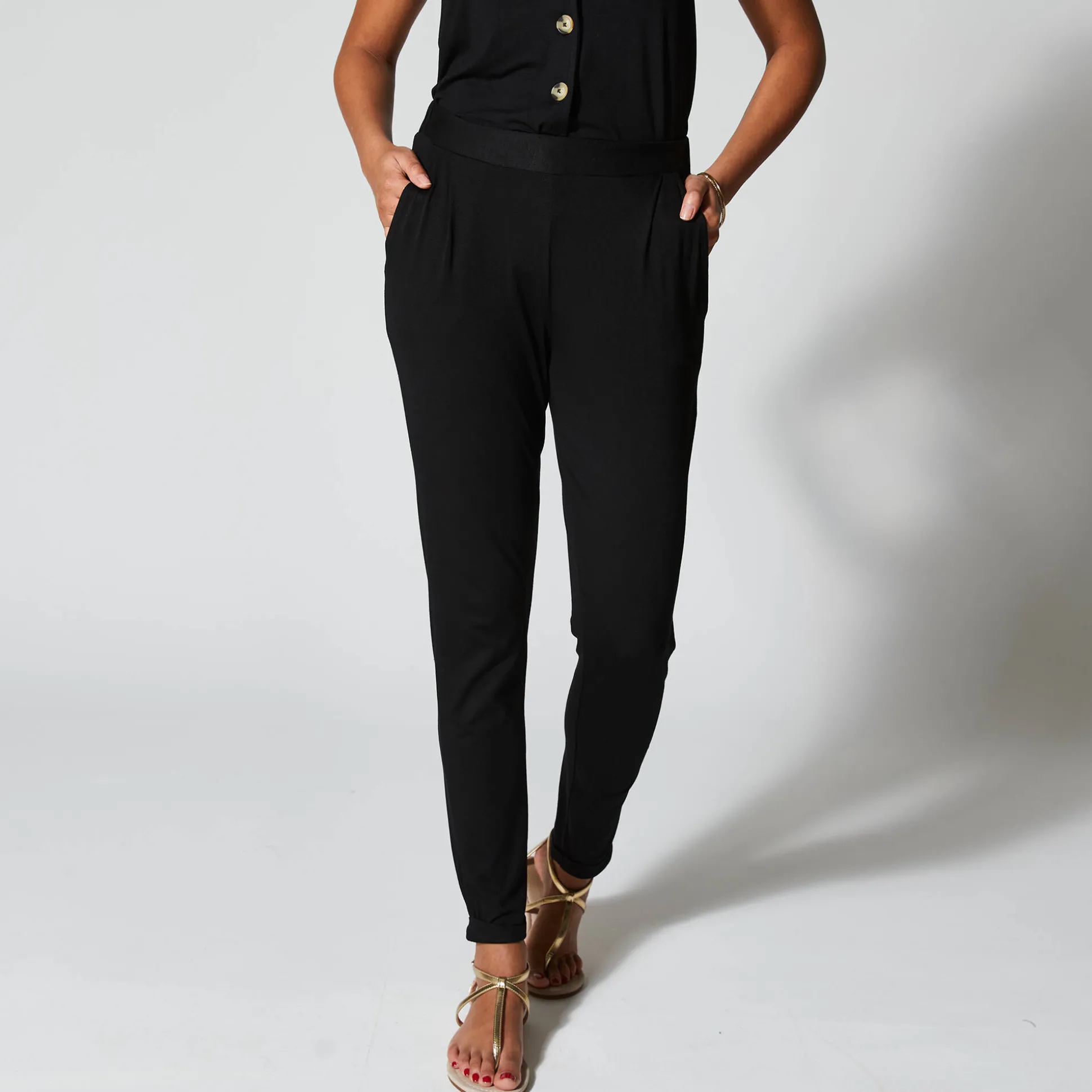 Broek in effen, soepel tricot met elastische taille