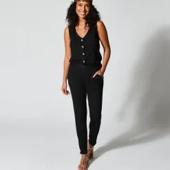 Broek in effen, soepel tricot met elastische taille