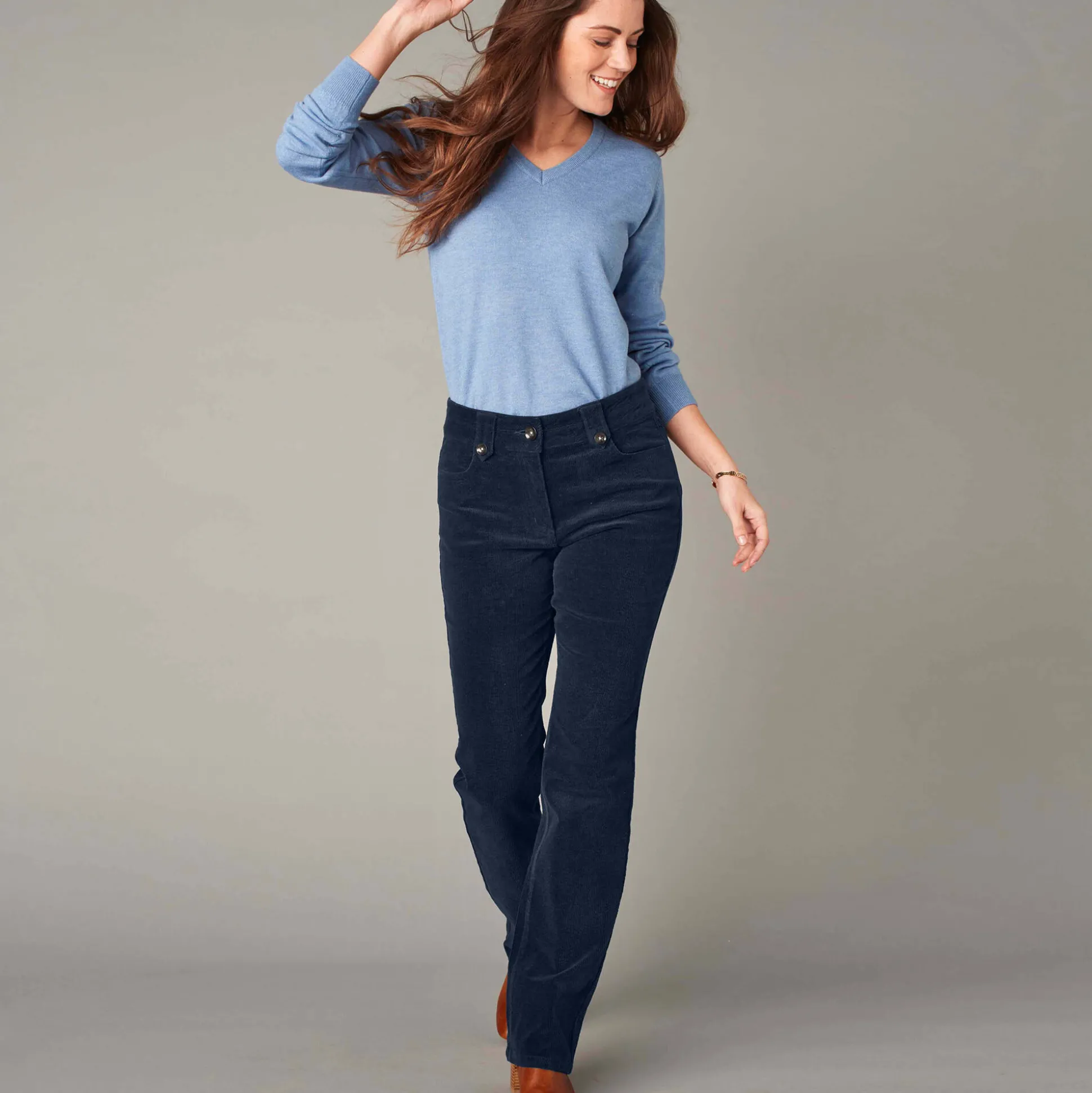 Broek in ribvelours met recht model