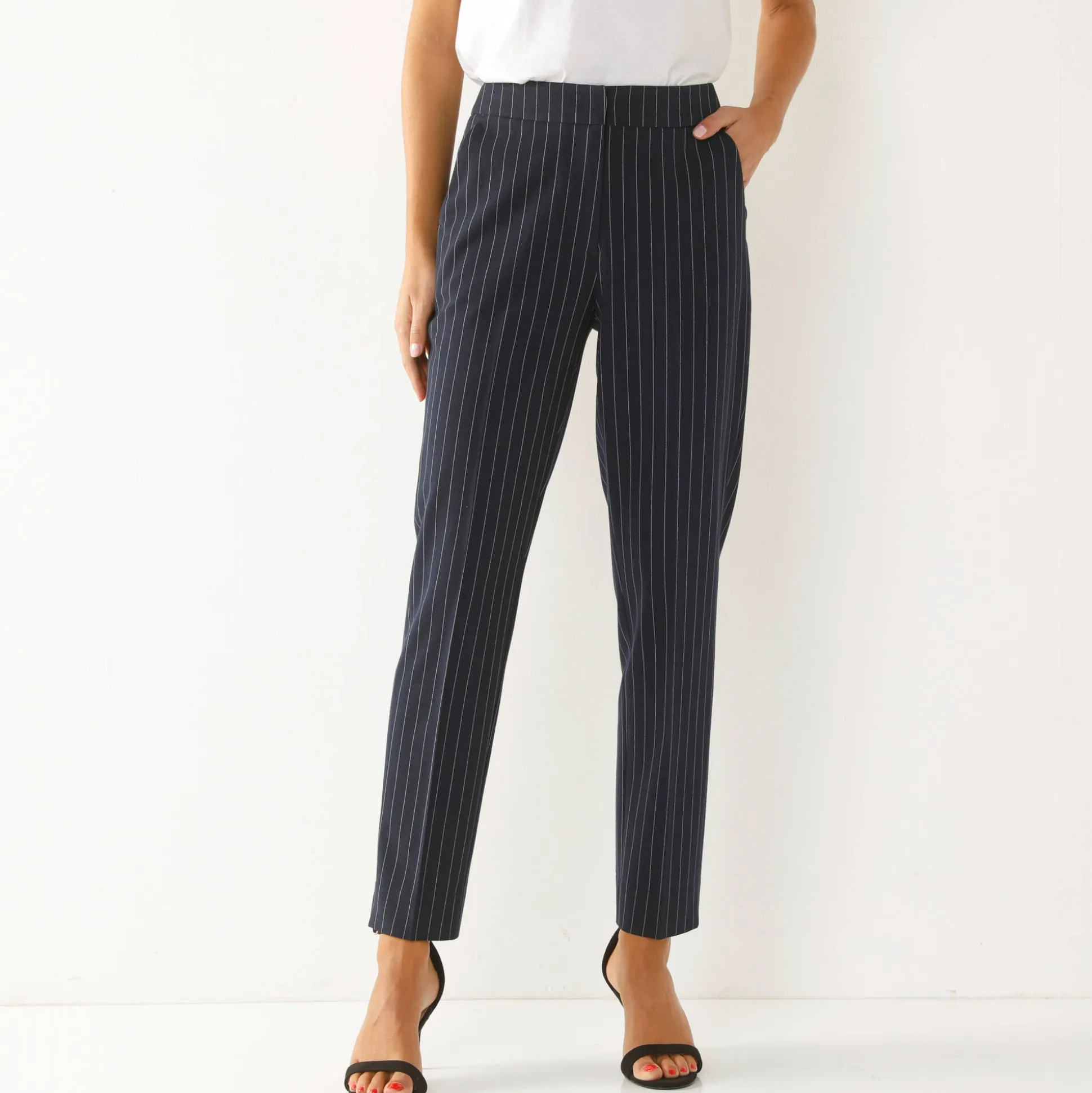 7/8-broek in slimmodel, strepenprint