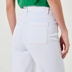Broek in twill, ruim model met hoge taille, grote lengte