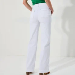 Broek in twill, ruim model met hoge taille, grote lengte