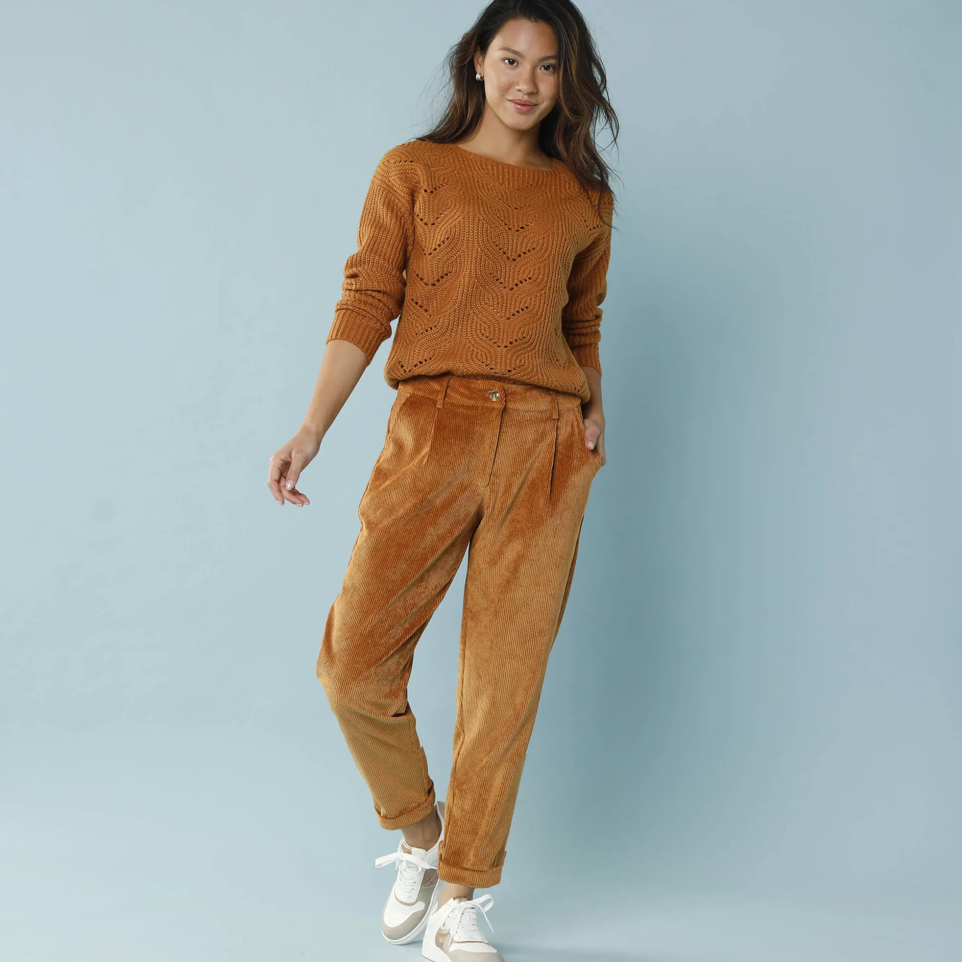 7/8-broek in velours, kleine lengtes