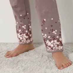 Broek met bloemenprint onderaan - katoenjersey