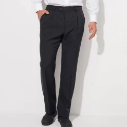 Broek met elastische taille en bandplooien - polyester/wol