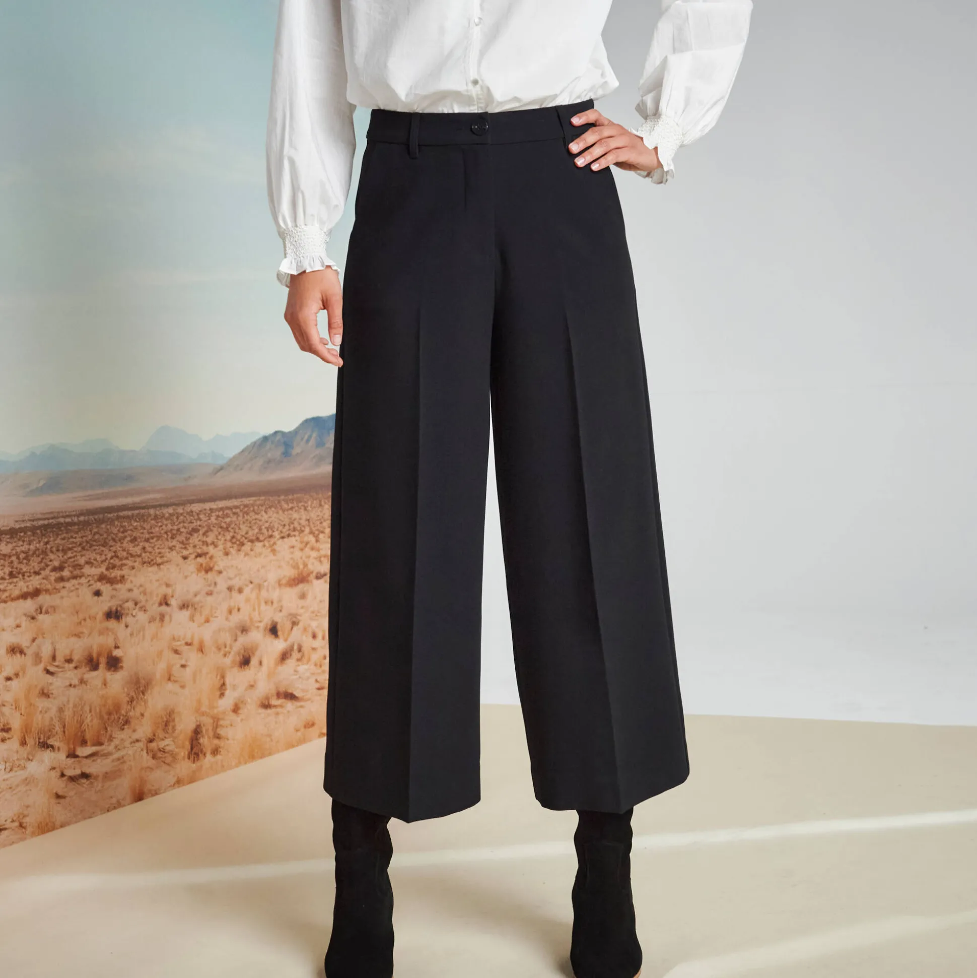 Broek met hoge taille, broekrokeffect