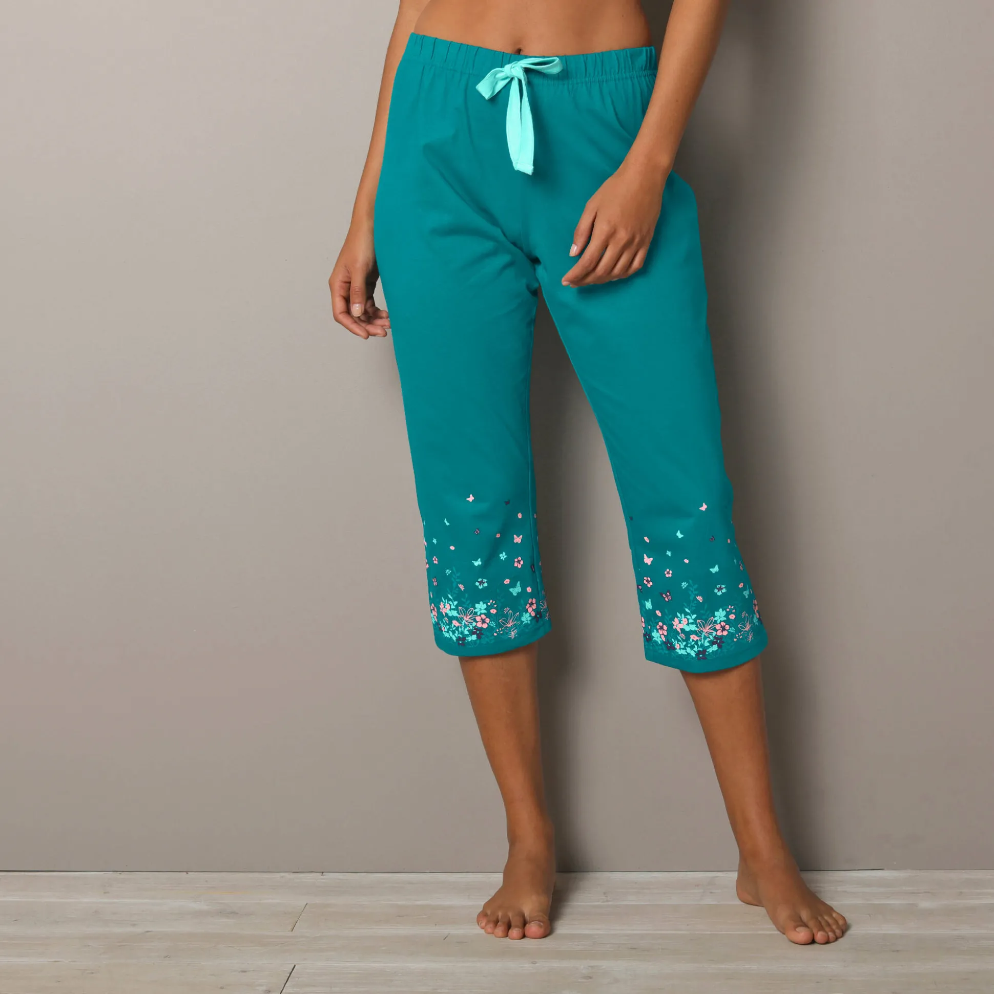3/4-broek met landelijke print onderaan - katoenjersey