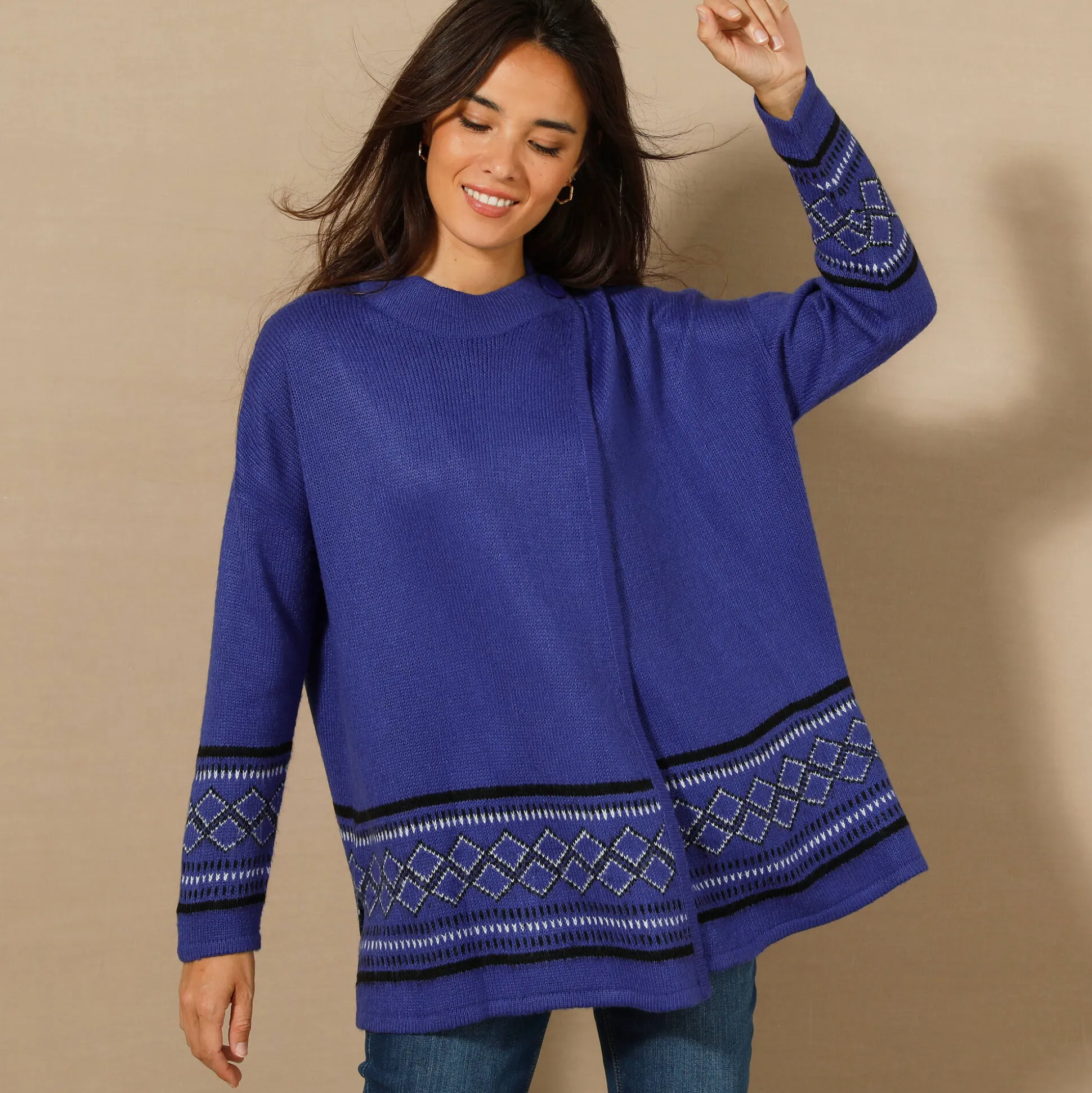 Capevest in jacquard, opstaande hals