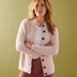 Cardigan in harig fantasietricot met knopen