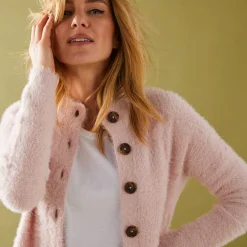 Cardigan in harig fantasietricot met knopen