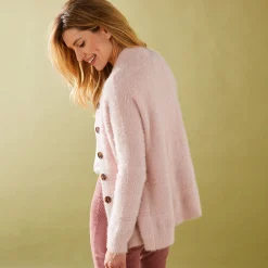 Cardigan in harig fantasietricot met knopen