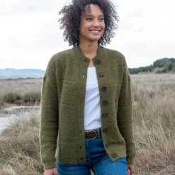 Cardigan in harig fantasietricot met knopen