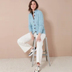 Cardigan in harig fantasietricot met knopen