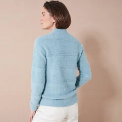 Cardigan in harig fantasietricot met knopen