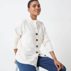 Cardigan in harig fantasietricot met knopen