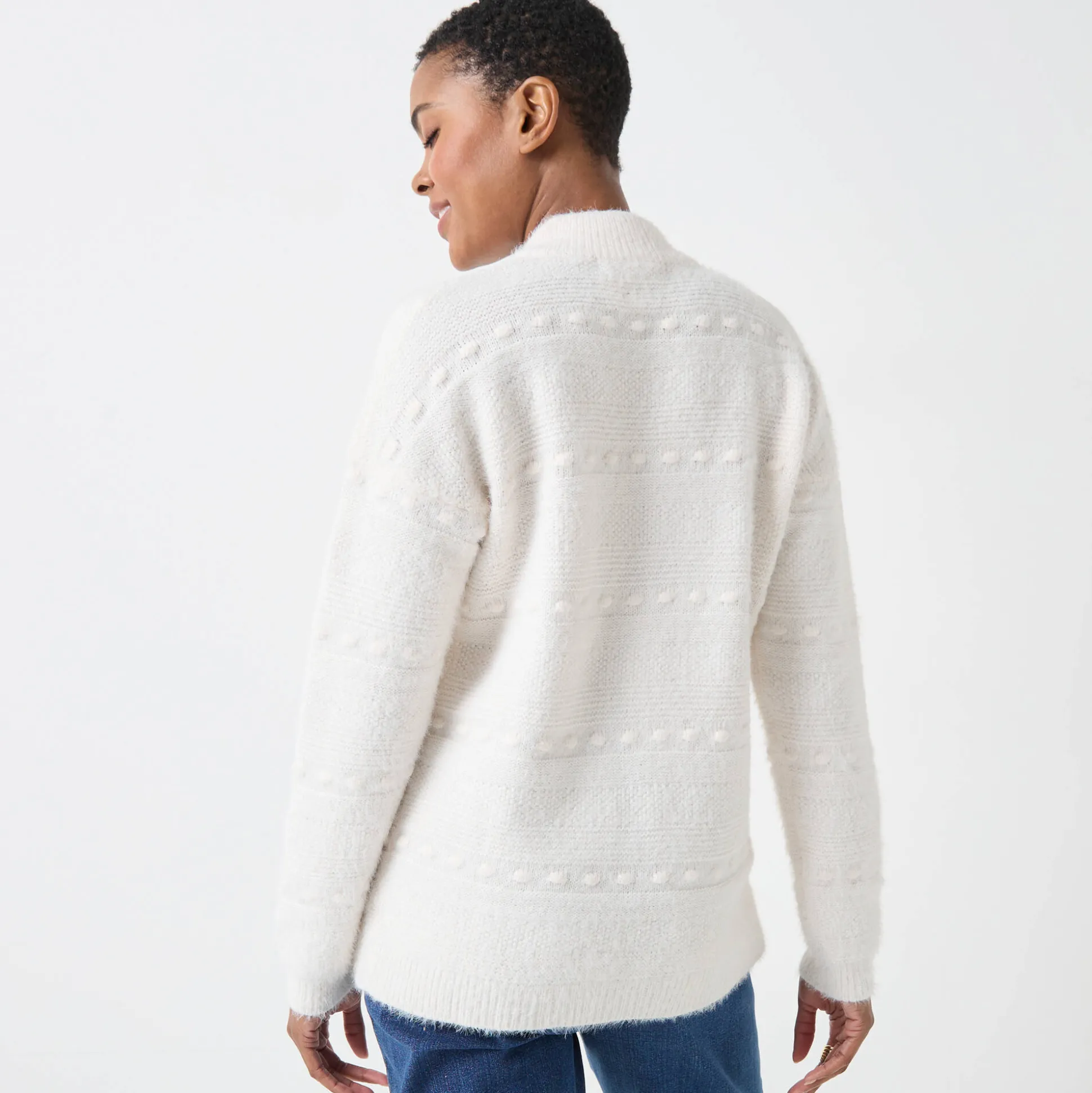 Cardigan in harig fantasietricot met knopen