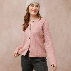 Cardigan in patenttricot met knoopsluiting en lange mouwen