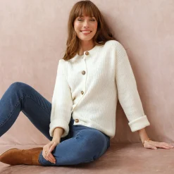 Cardigan in patenttricot met knoopsluiting en lange mouwen