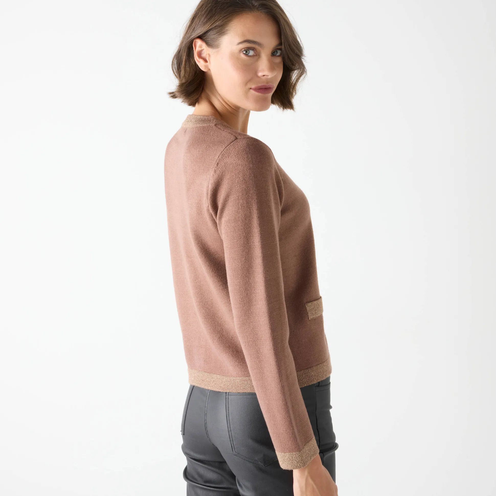 Cardigan met goudkleurige knopen, glanzende details