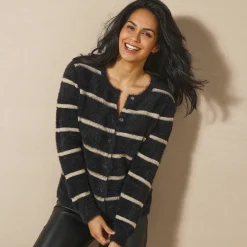Cardigan met goudkleurige strepen, harig tricot