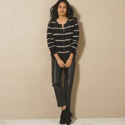Cardigan met goudkleurige strepen, harig tricot