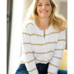 Cardigan met goudkleurige strepen, harig tricot