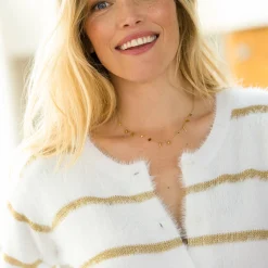Cardigan met goudkleurige strepen, harig tricot