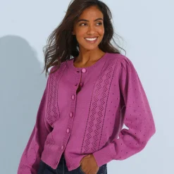 Cardigan met knoopsluiting, ajourtricot