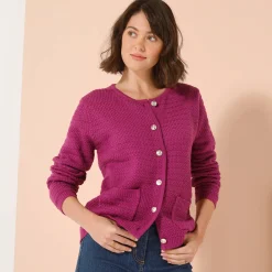 Cardigan met knoopsluiting en zakken, fantasietricot