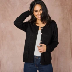 Cardigan met knoopsluiting en zakken, fantasietricot