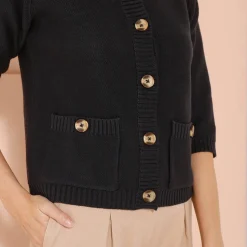 Cardigan met knoopsluiting en zakken, mouwen op ellebooglengte
