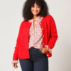 Cardigan met knoopsluiting en zakken, fantasietricot