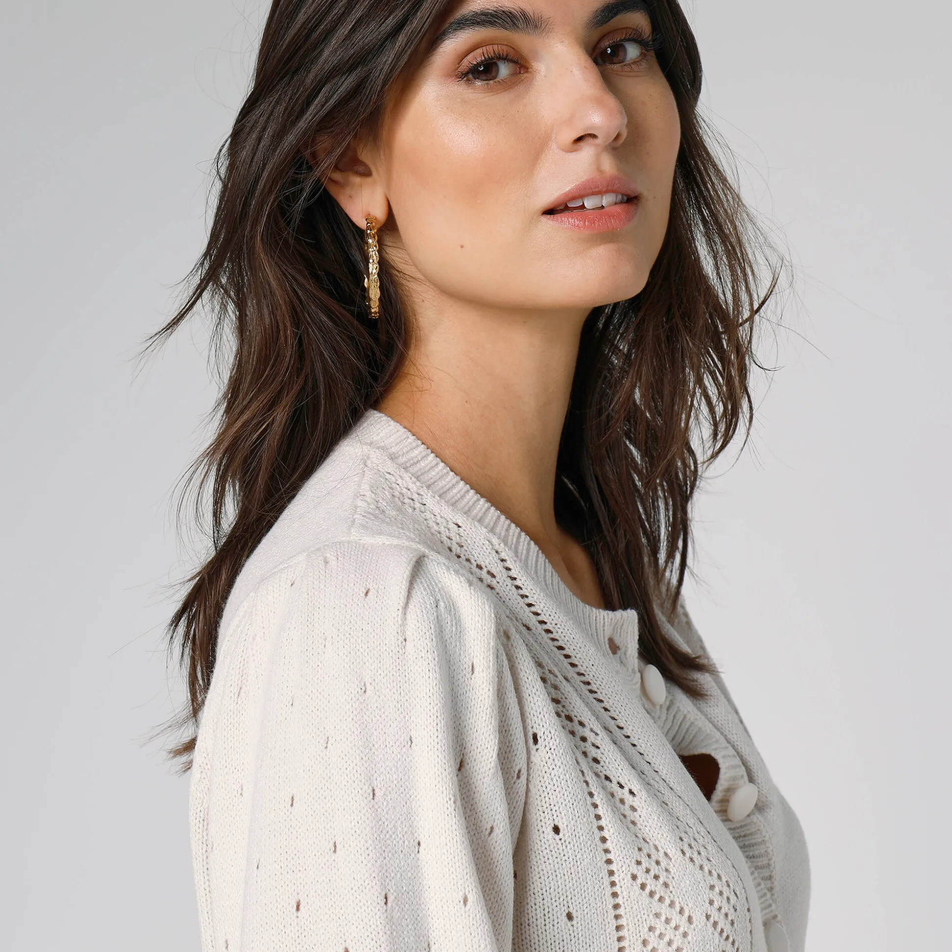 Cardigan met knoopsluiting, ajourtricot