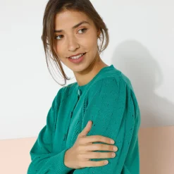 Cardigan met knoopsluiting, ajourtricot
