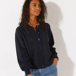 Cardigan met knoopsluiting, ajourtricot