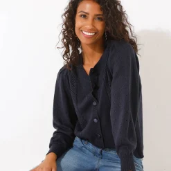 Cardigan met knoopsluiting, ajourtricot