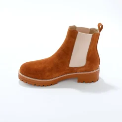 Chelsea boots in splitleer, dikke, geribbelde zool