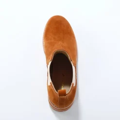Chelsea boots in splitleer, dikke, geribbelde zool