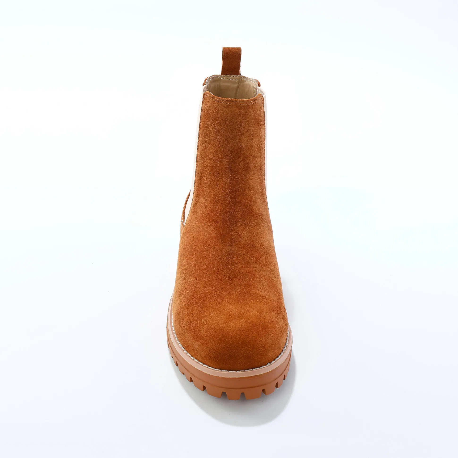 Chelsea boots in splitleer, dikke, geribbelde zool