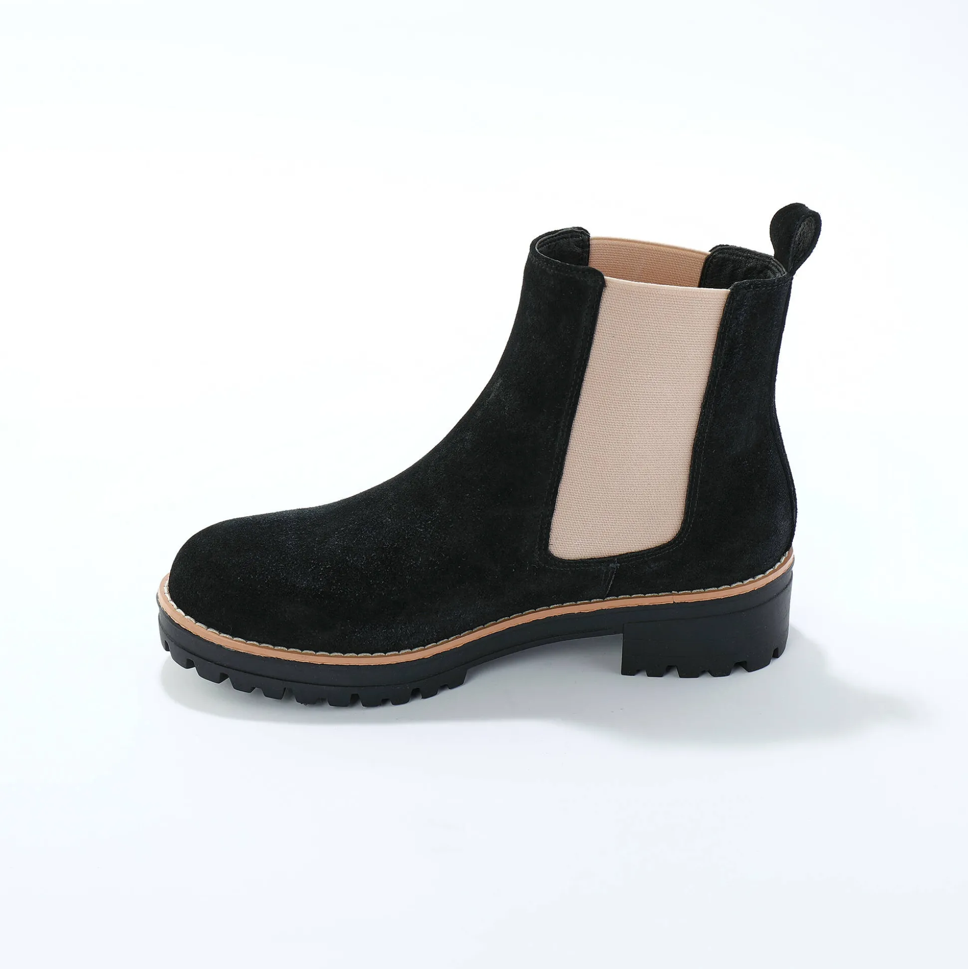 Chelsea boots in splitleer, dikke, geribbelde zool