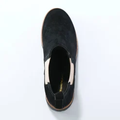 Chelsea boots in splitleer, dikke, geribbelde zool