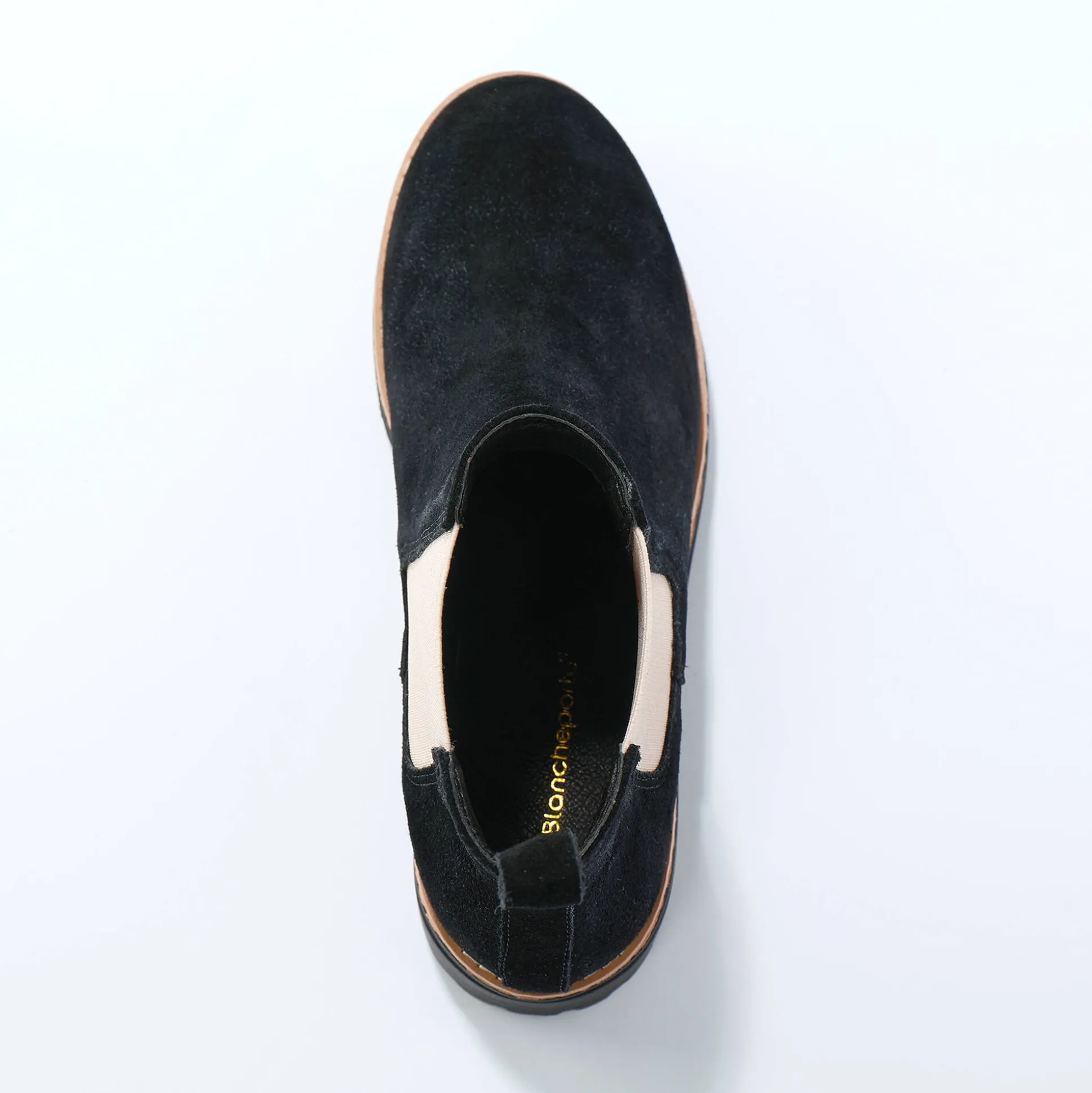 Chelsea boots in splitleer, dikke, geribbelde zool