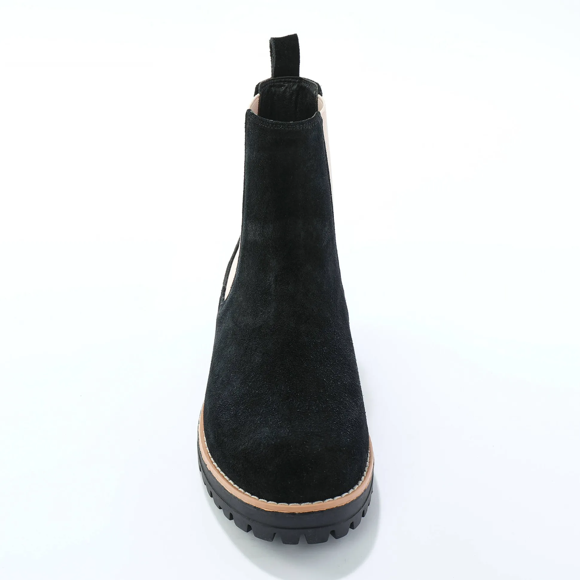 Chelsea boots in splitleer, dikke, geribbelde zool