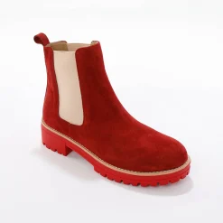 Chelsea boots in splitleer, dikke, geribbelde zool